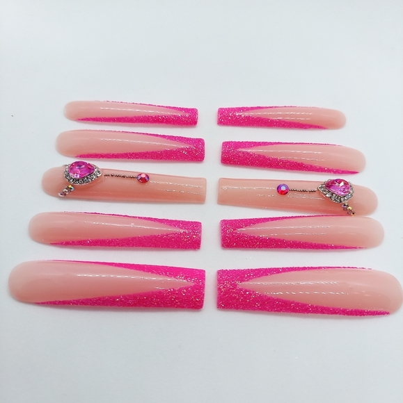 XXXL Pink Sugared French Press on Nails - Picture 6 of 8